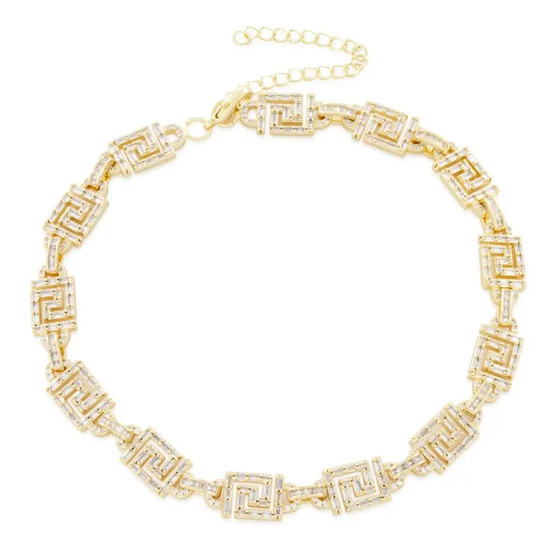 10mm Iced Greek Key Choker Chain – Elegant Ancient-Inspired Neckwear