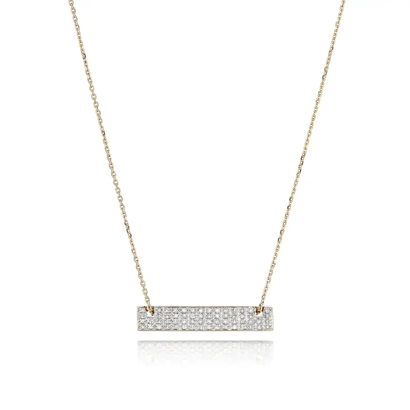14K Gold Diamond Bar Pendant on Chain