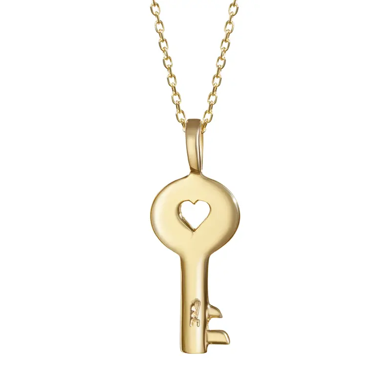14k Gold Key Pendant Necklace with Adjustable Chain