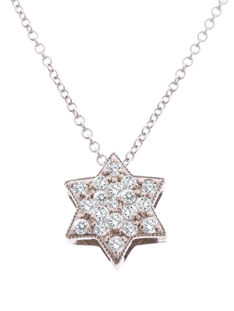 14k Gold Star of David Necklace Featuring Paved Diamonds