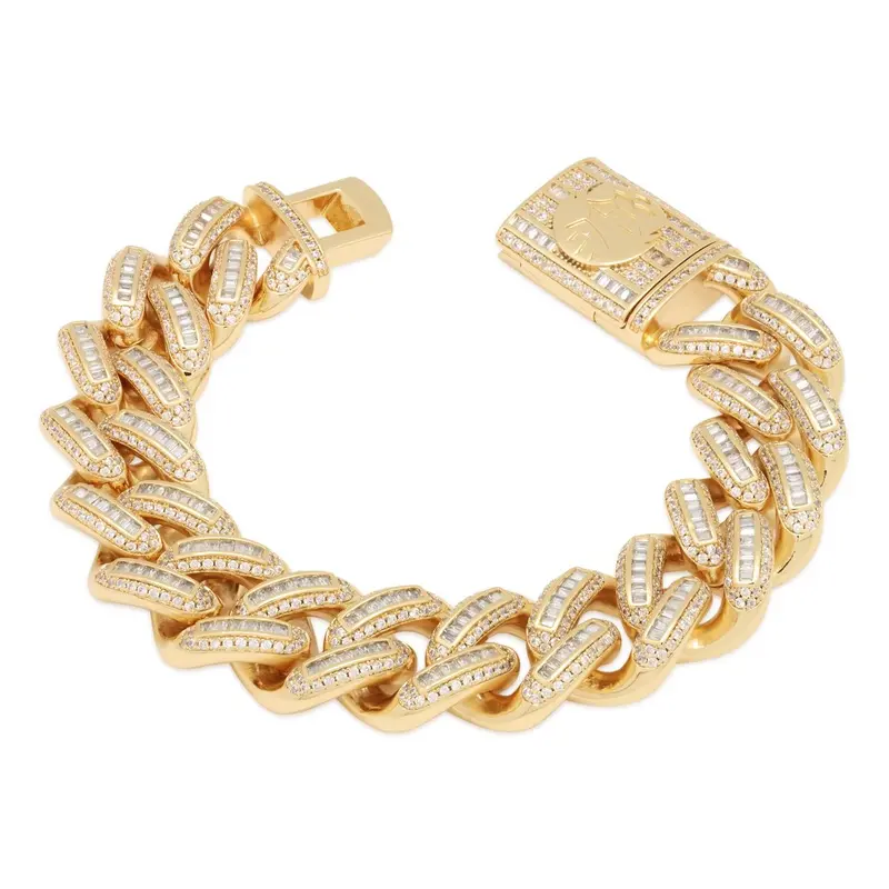 18mm Baguette-Set Miami Cuban Link Bracelet