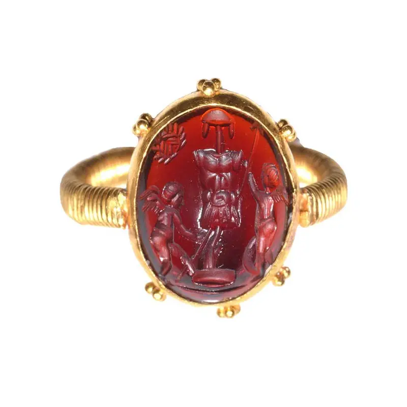 19th-Century Etruscan Revival Gold and Garnet Intaglio Ring