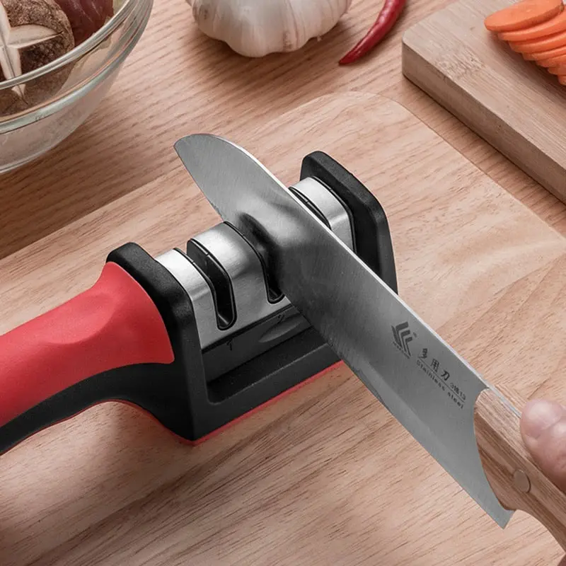 3-Stage Manual Knife Sharpener – Whetstone & Pull-Through Kitchen Gadget