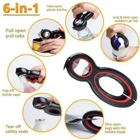 6-in-1 Universal Bottle and Can Opener Tool