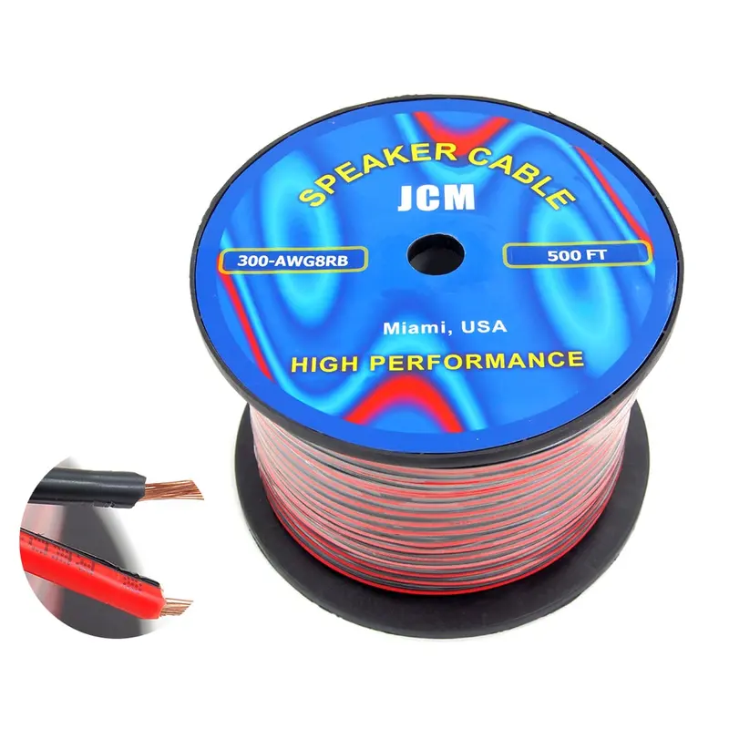 8-Gauge Red/Black Stranded Speaker Wire – 500 Feet, AWG 8, Dual-Conductor