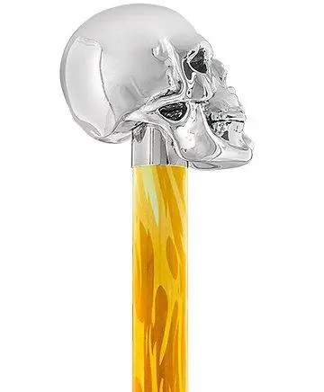 925 Sterling Silver Skull Walking Stick – Flame-Textured Black Shaft (Scratch & Dent)
