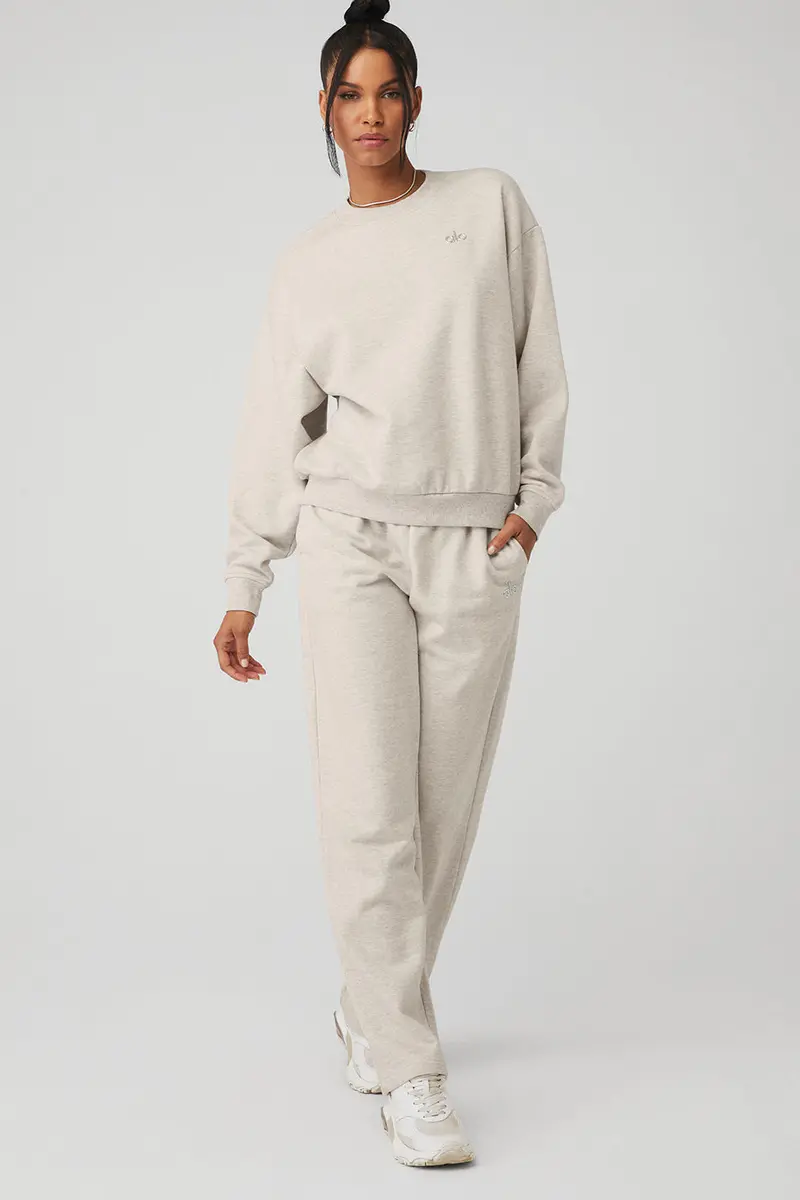 Accolade Crewneck Pullover and Straight-Leg Sweatpant Set in Oatmeal Heather
