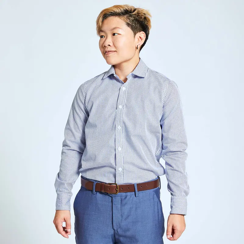 Addams Navy Grid Check Non-Iron Shirt