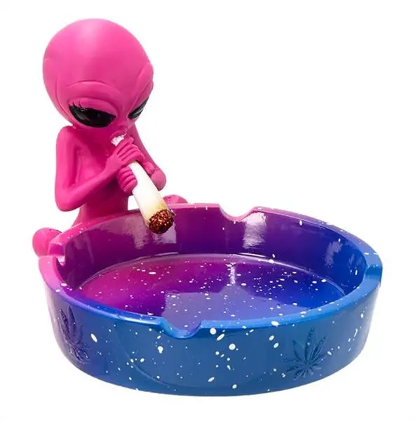 Alien-with-Joint Resin Ashtray – Blue and Pink Variant