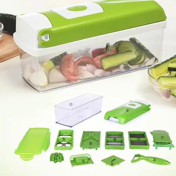 All-in-One Vegetable Chopper & Storage Box – Multi-Blade Kitchen Tool
