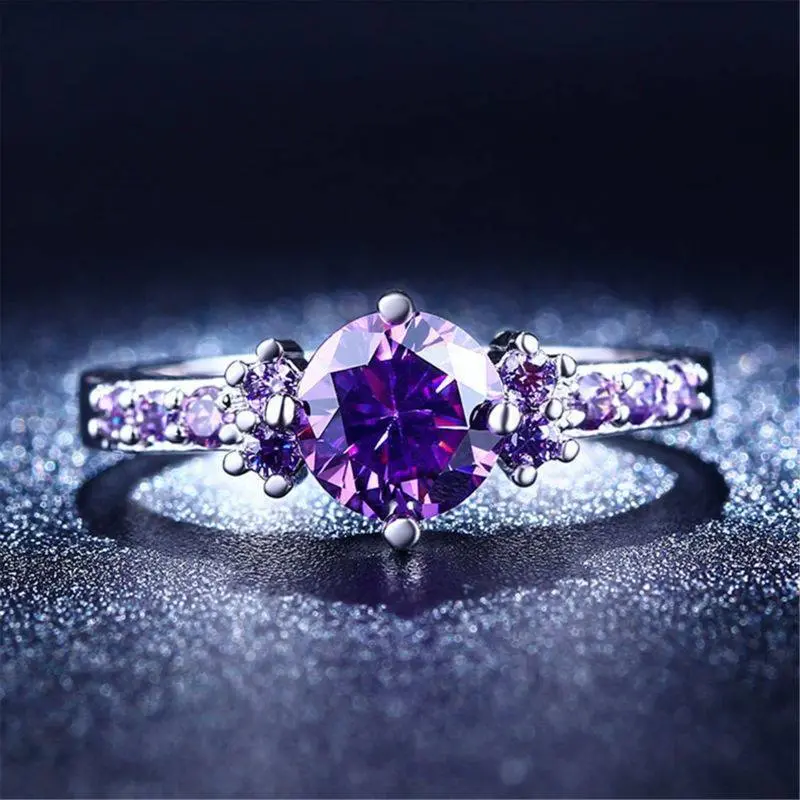 Amethyst Diamond Accent Ring – Silver-Plated Gemstone Band