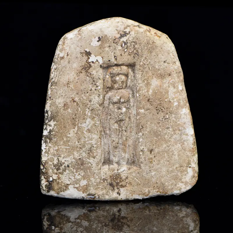 Ancient Egyptian Limestone Plaque: Female Figure in Shrine Niche (600–275 BCE, Ex-Museum)