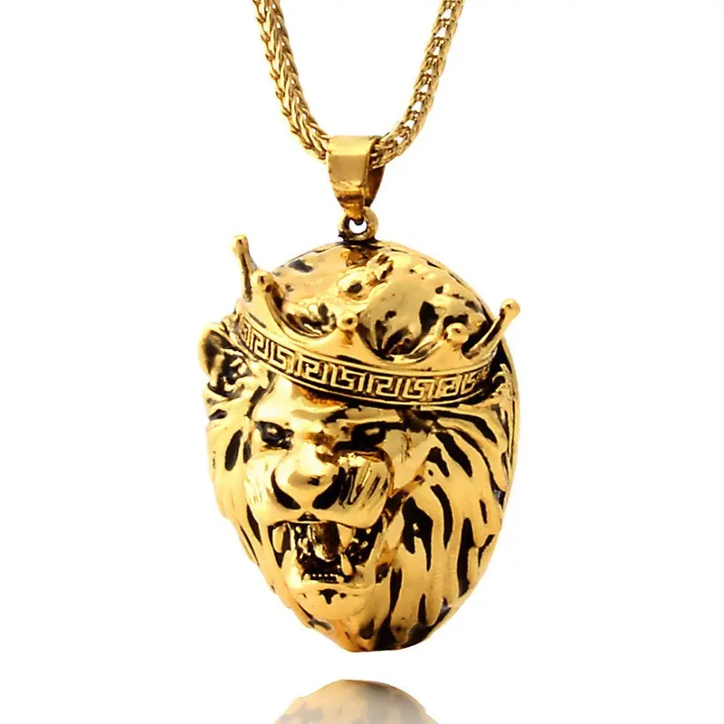 Antique-Style Roaring Lion Pendant Necklace