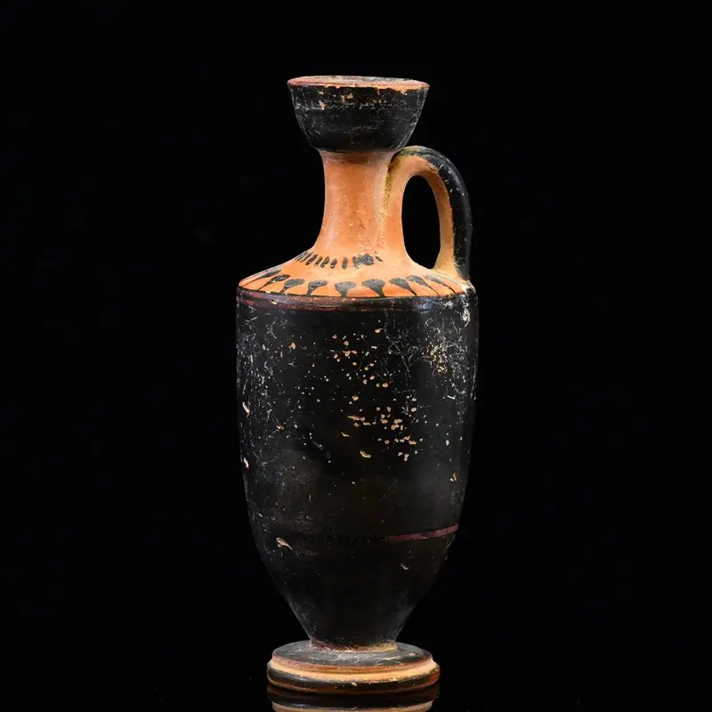 Attic Black-Glazed Lekythos Vessel, Ancient Greek (5th Century BCE)