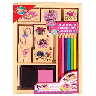 Ballerina-Themed Wooden Stamp Set with Ink Pad