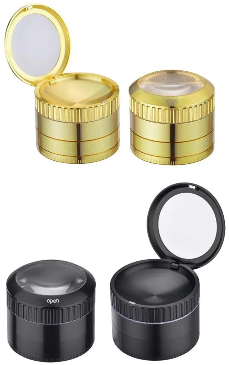 Black-and-Gold CNC Grinder with Built-In Magnifying Lens
