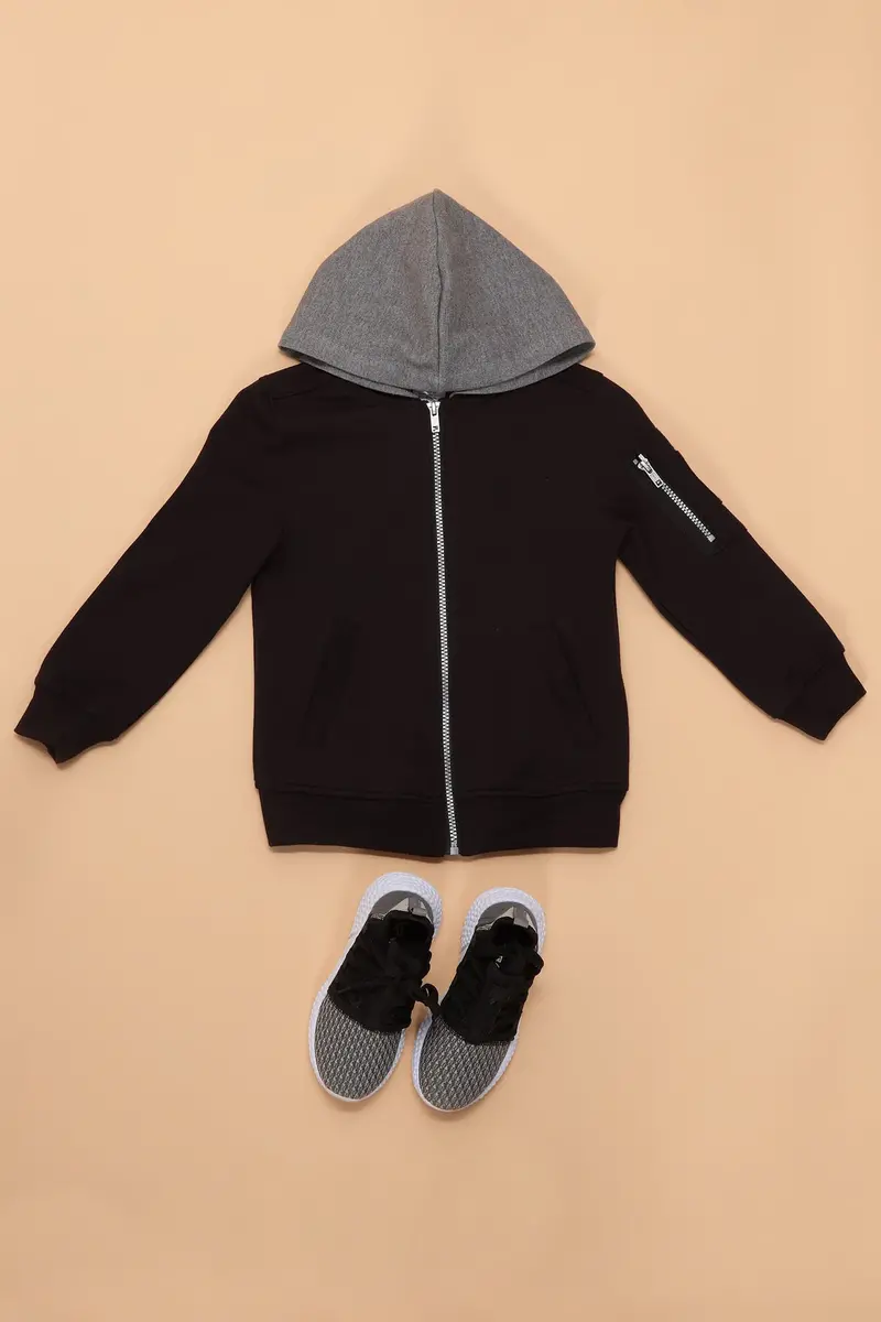 Black and Grey Mini Keep It Cool Hooded Bomber Jacket