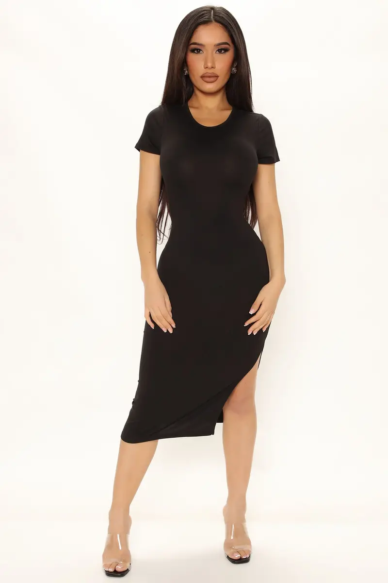 Black Back Together Midi Dress with Flattering Drape