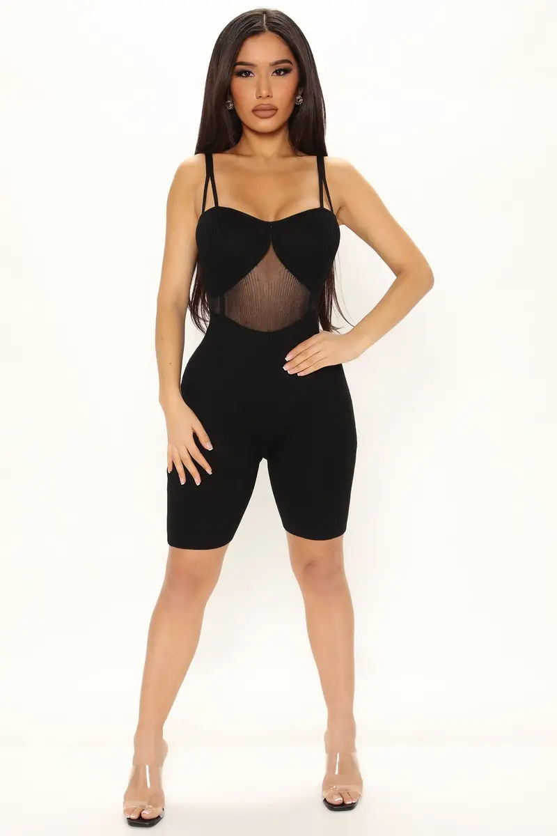 Black Briley Biker-Short Romper with Sporty Edge