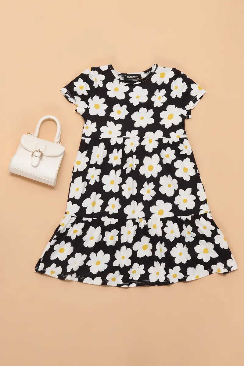 Black Combo Mini Fresh As a Daisy Tiered Dress