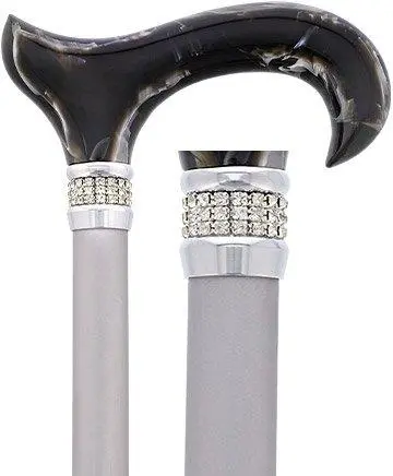 Black Marble Derby Handle Cane with Rhinestone Collar – Scratch & Dent Designer Model