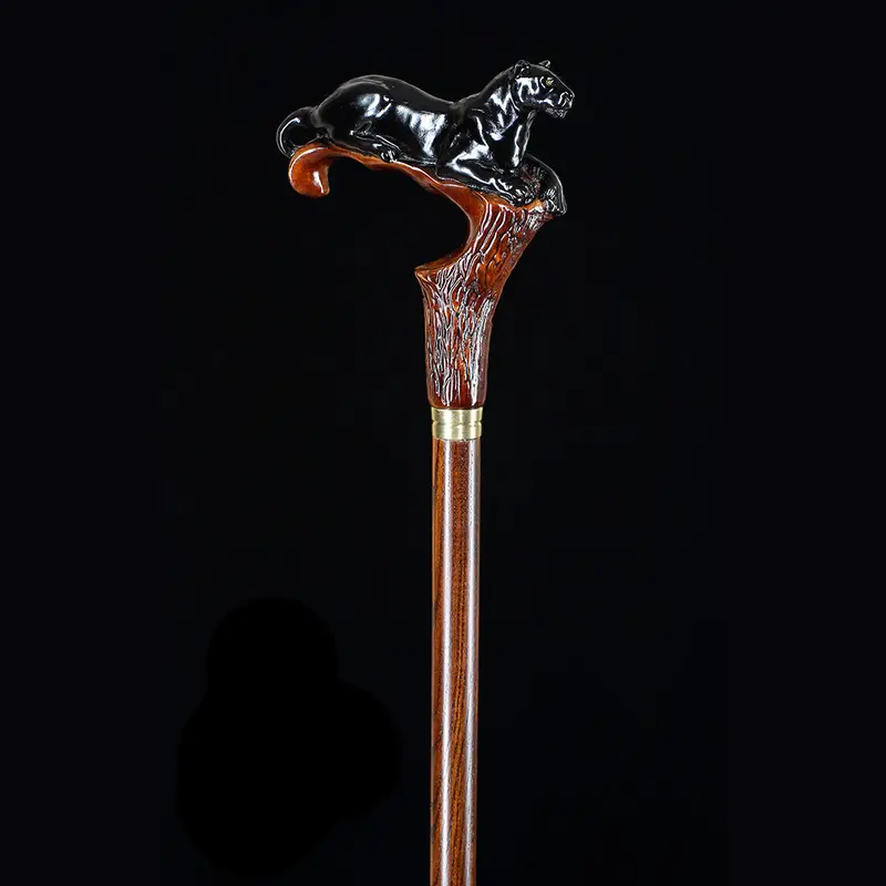 Black Panther Sculpture Cane in Dark Hardwood