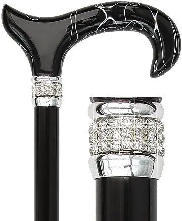 Black Pearlz Adjustable Designer Cane – Scratch & Dent, Sophisticated Matte-Luster Finish (V1949)