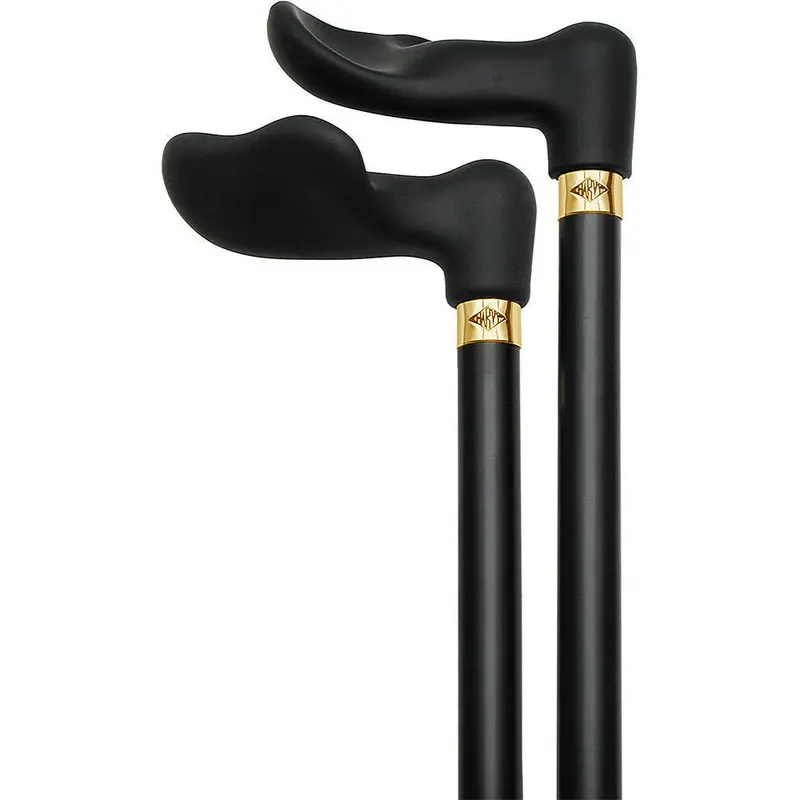 Black SoftGrip Palm Cane with Black Beechwood Shaft and Silver Accents – Imperfect Lot