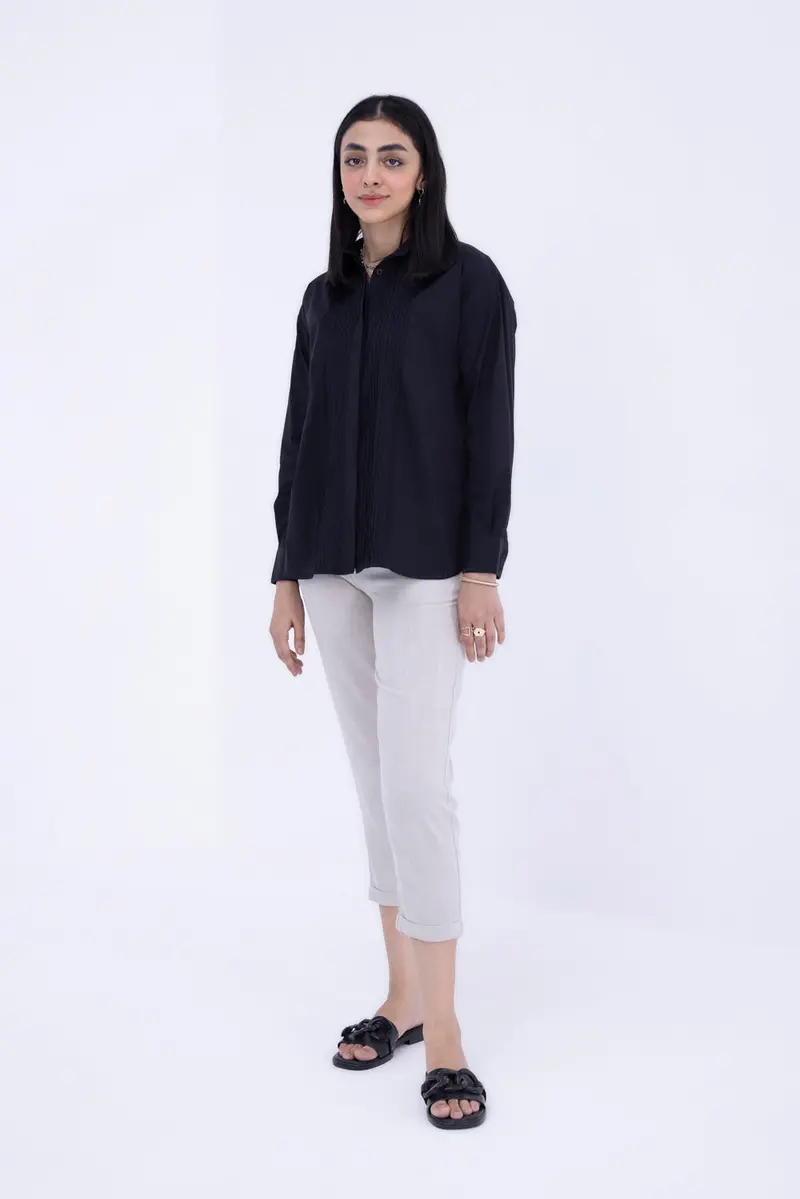 Black Structured Button-Down Shirt