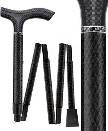 Black Triple-Wound Carbon Fiber Mini Folding Fritz Cane – Adjustable Design (Scratch & Dent)