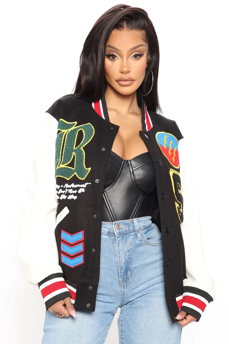 Black Vintage-Style Varsity Jacket