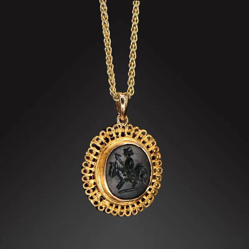 Bloodstone Warrior Intaglio, Roman Imperial Period, 1st Century CE