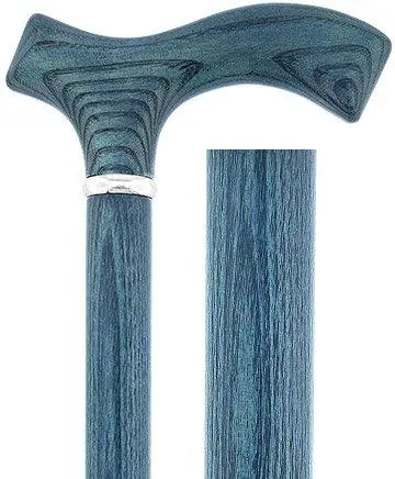 Blue Denim Fritz Handle Walking Cane – Scratch & Dent, Ash Wood Shaft with Silver Collar (V1583)