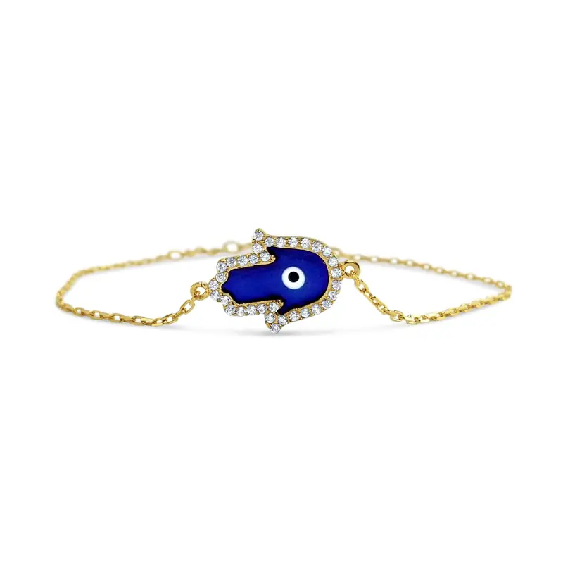 Blue Hamsa Bracelet with Embedded Evil Eye Charm