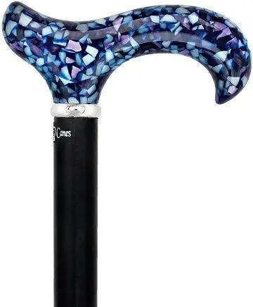 Blue Mosaic Derby Cane with Black Beechwood Shaft and Silver Trim – Clearance Edition
