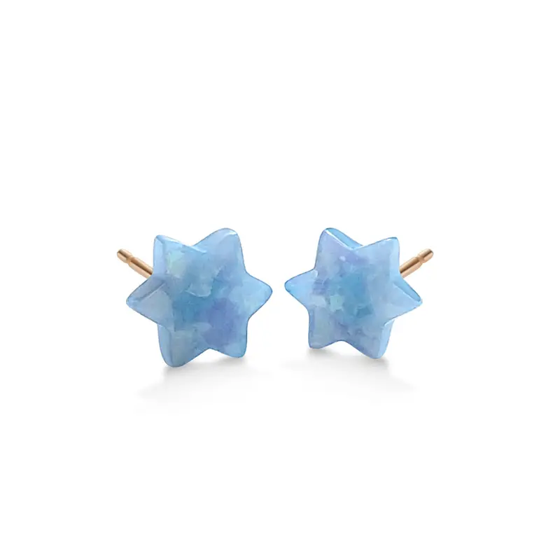 Blue Opal Star of David Stud Earrings in Sterling Silver