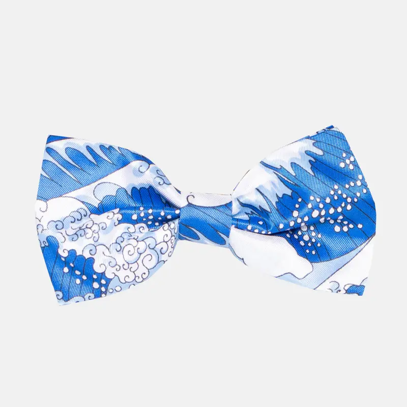 Blue Waves Silk Bow Tie – Hand-Rolled Artisan Design