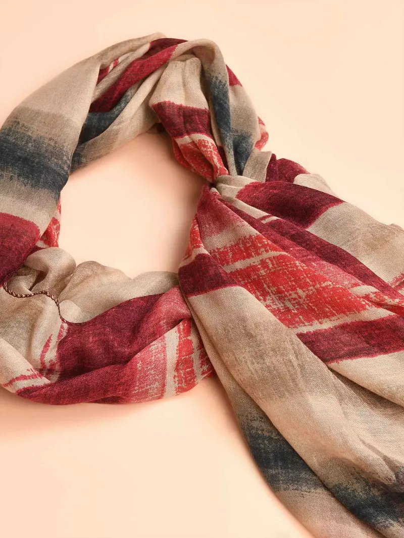 Boho-Printed Viscose Scarf – Olive Green