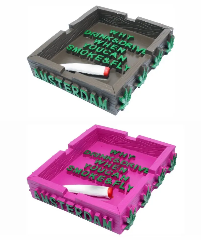 Brown and Pink Resin Ashtray Featuring ‘Why Drink & Drive’ Amsterdam Theme