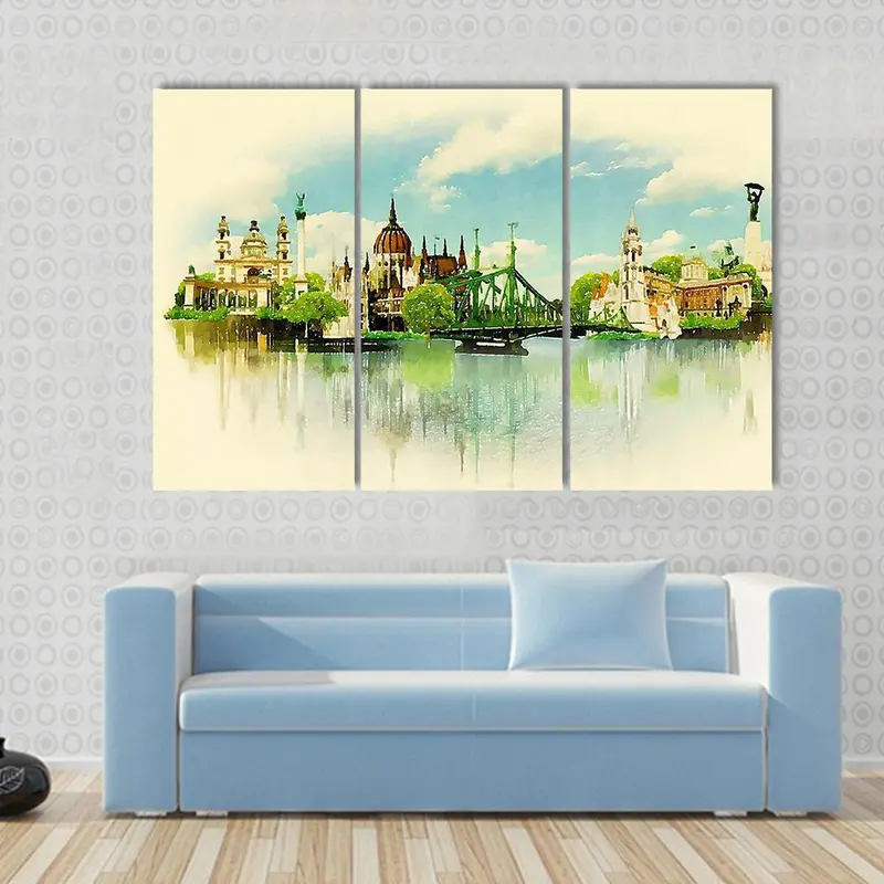 Budapest Cityscape Watercolor Canvas Art