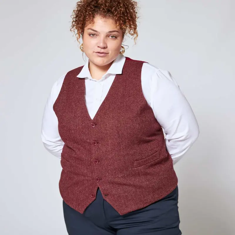 Burgundy Tweed Sleeveless Blazer