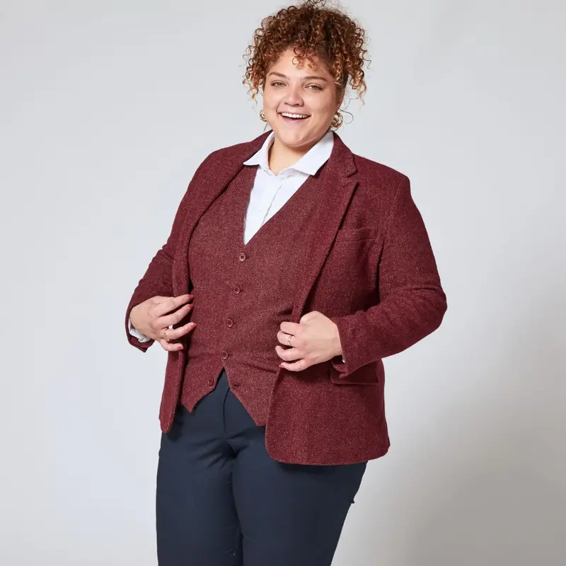 Burgundy Tweed Structured Blazer
