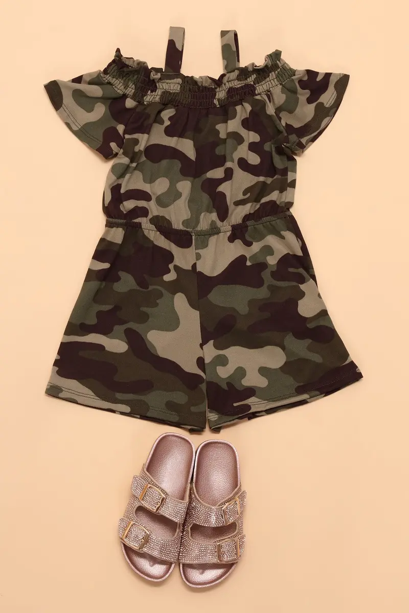 Camouflage Mini Camo Off-Shoulder Romper