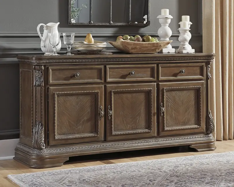 Charmond 5-Piece Dining Buffet Set – Transitional Style with Glass and Wood Accents