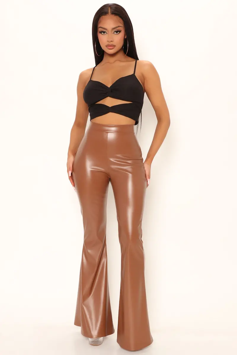 Chocolate Faux Leather Flared Pants