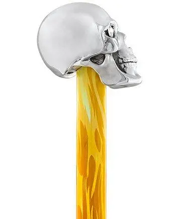 Clearance Skull-Themed Walking Stick – Swarovski Eyes & Flame-Finish Shaft (V1878)