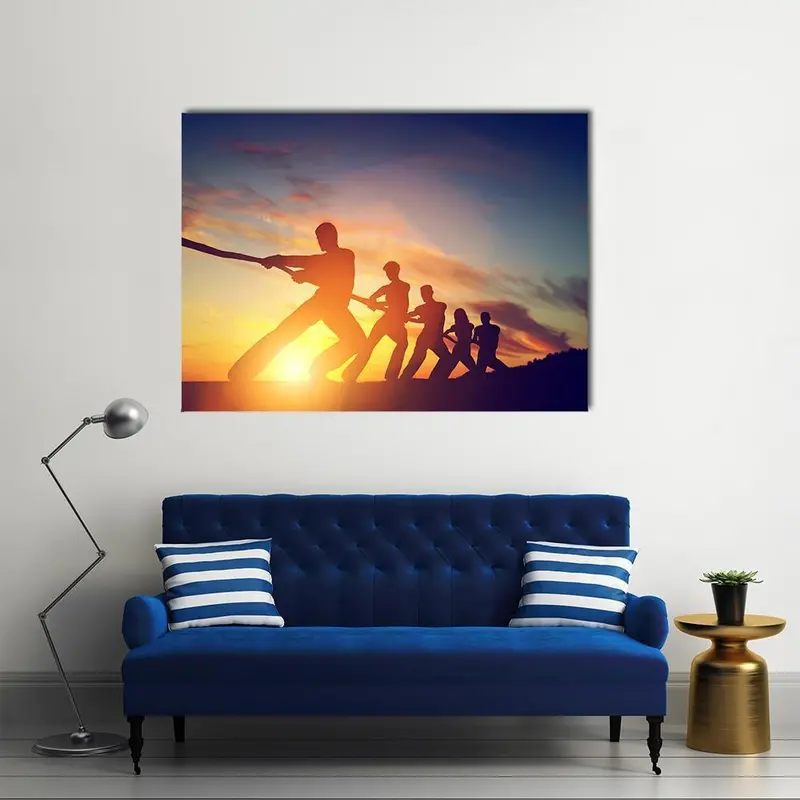 Collaborative Team Pulling Rope Canvas Art