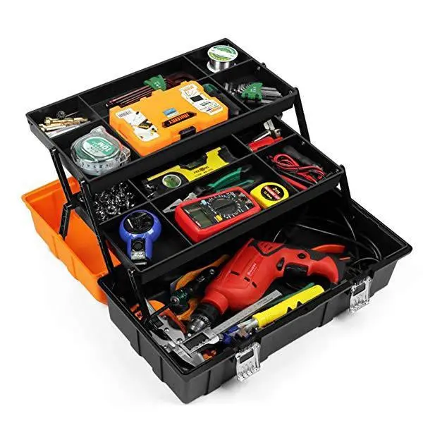 Collapsible Three-Tier Folding Toolbox for Organized Tool Storage