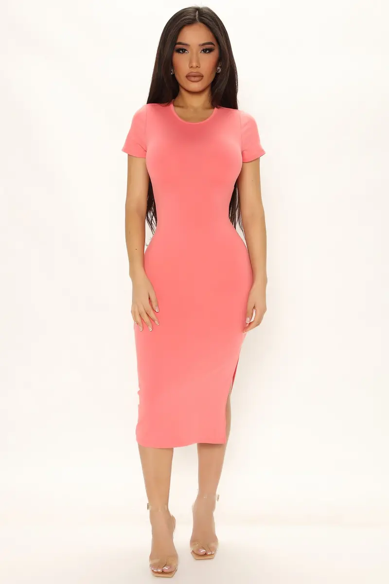 Coral Back-Zip Midi Dress – ‘Back Together’ Style