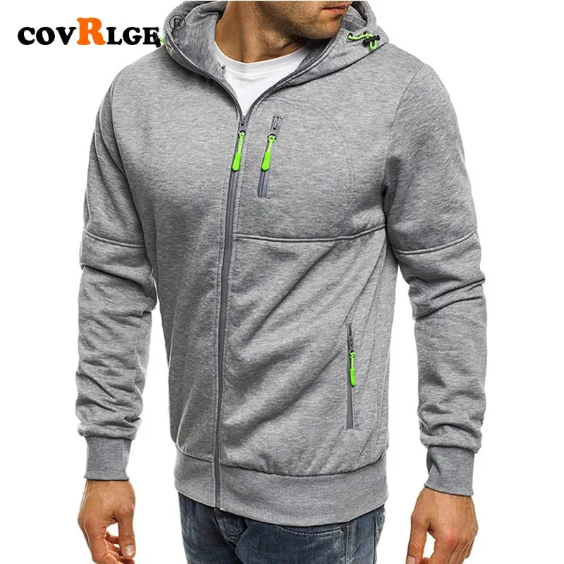 Covrlge Men’s Hooded Spring Jacket – Casual Zip-Up Sweatshirt & Outerwear